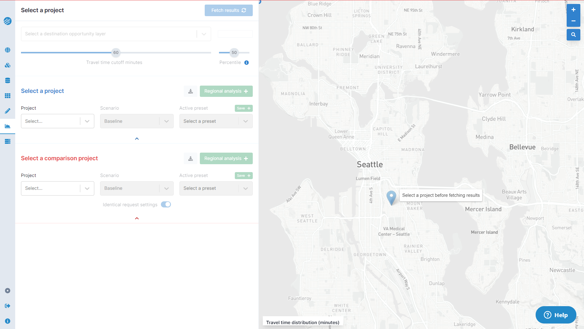 The single-point analysis page with no projects or scenarios selected