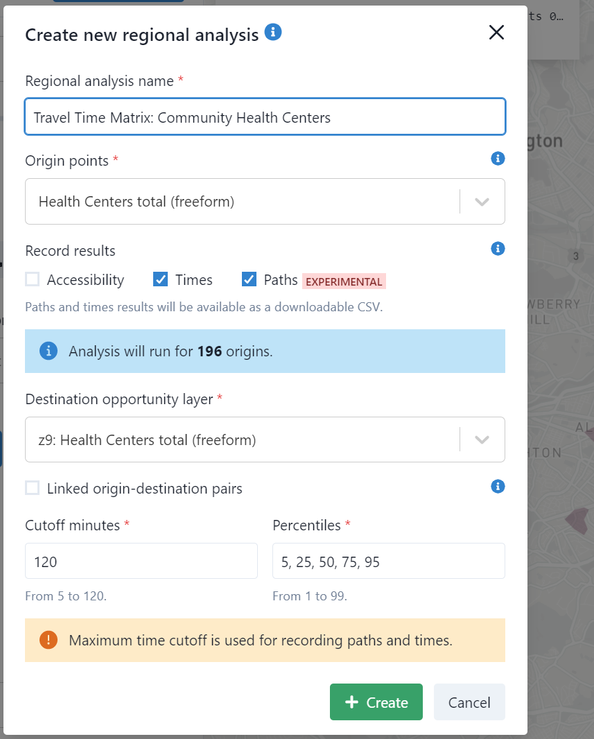 Configuring travel time and path analyses