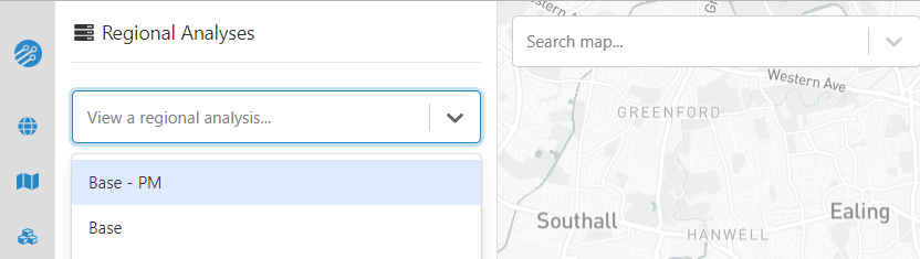 Selecting a completed regional analysis from the drop-down menu