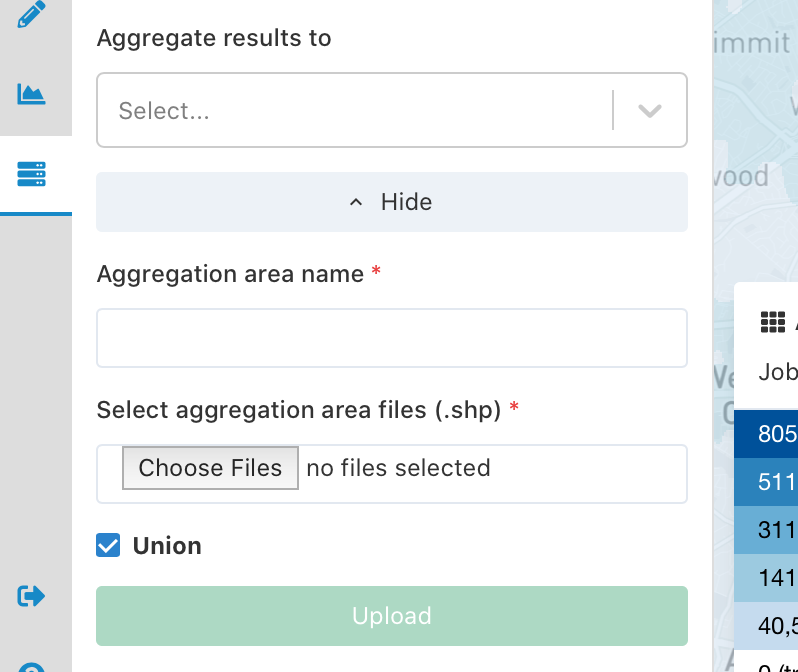 Aggregation area upload options